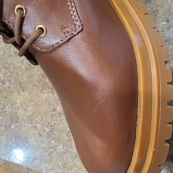 RALPH LAUREN BROWN CAMMIE LACE-UP LEATHER BOOTS NEW
