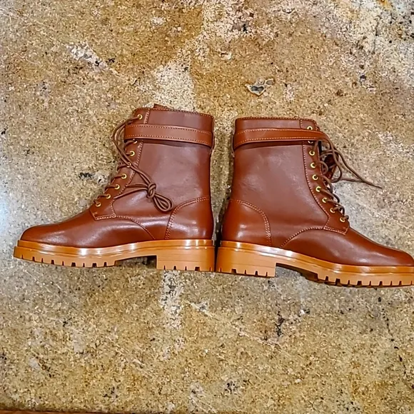 RALPH LAUREN BROWN CAMMIE LACE-UP LEATHER BOOTS NEW