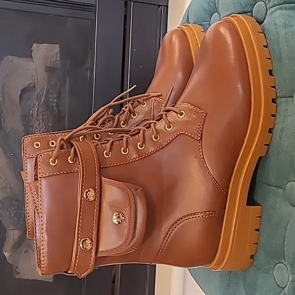 RALPH LAUREN BROWN CAMMIE LACE-UP LEATHER BOOTS NEW