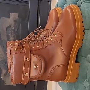RALPH LAUREN BROWN CAMMIE LACE-UP LEATHER BOOTS NEW
