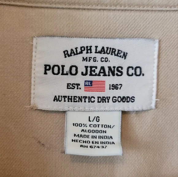 Ralph Lauren Polo Jeans Beige Tan Cotton Denim Jacket Coat