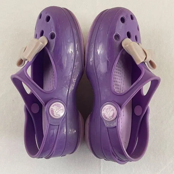 RARE Crocs Carlie Mary‎ Jane Bow Toddler Baby Girl Size 8 Purple Sandals Shoes