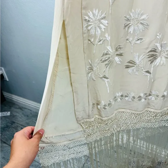 RARE Free People Ella Fringe Silk Embroidered Dress in Ivory