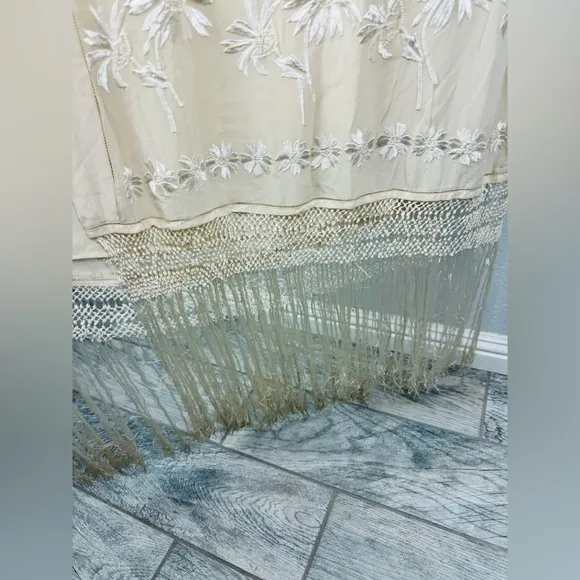RARE Free People Ella Fringe Silk Embroidered Dress in Ivory