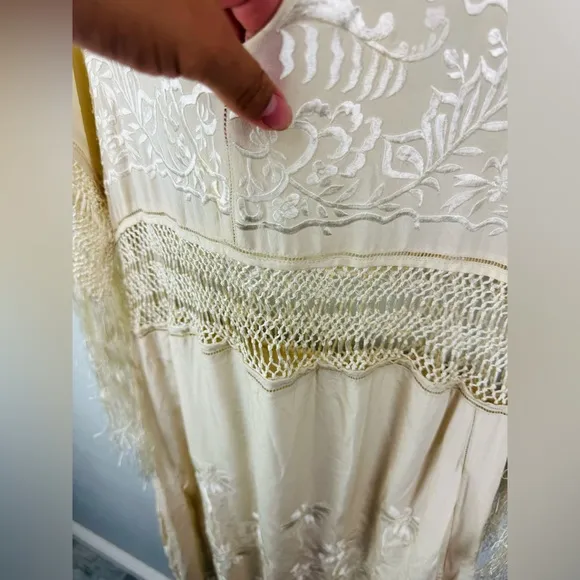 RARE Free People Ella Fringe Silk Embroidered Dress in Ivory