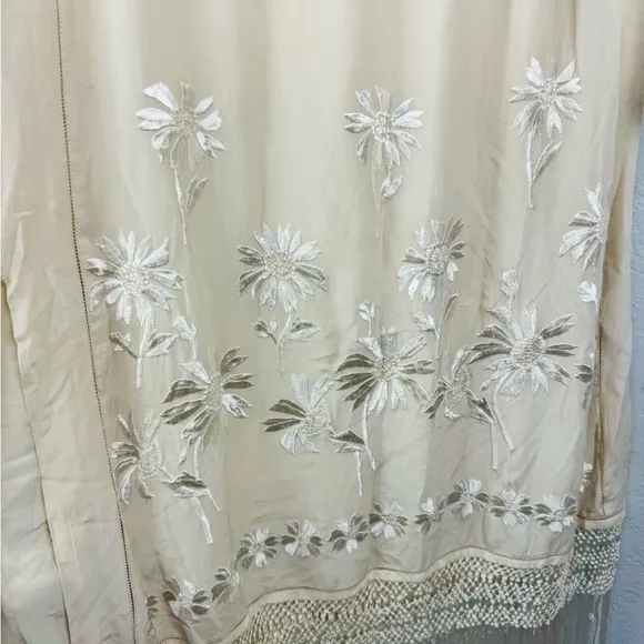 RARE Free People Ella Fringe Silk Embroidered Dress in Ivory
