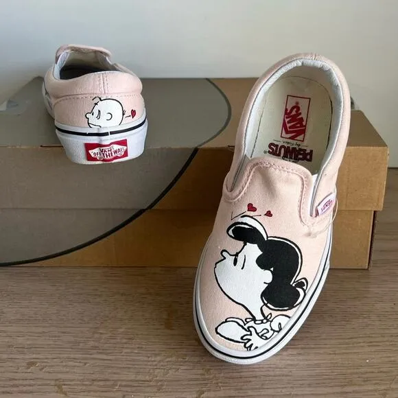 RARE Vans x Peanuts Classic Slip-On Smack/Pearl Kids Sneakers- SZ 1.5 Y