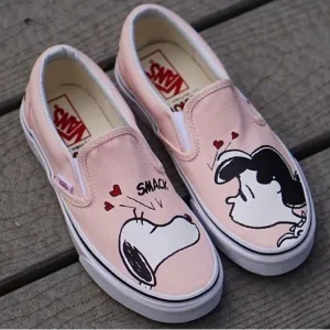 RARE Vans x Peanuts Classic Slip-On Smack/Pearl Kids Sneakers- SZ 1.5 Y