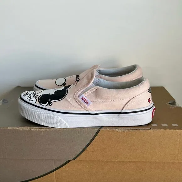 RARE Vans x Peanuts Classic Slip-On Smack/Pearl Kids Sneakers- SZ 1.5 Y