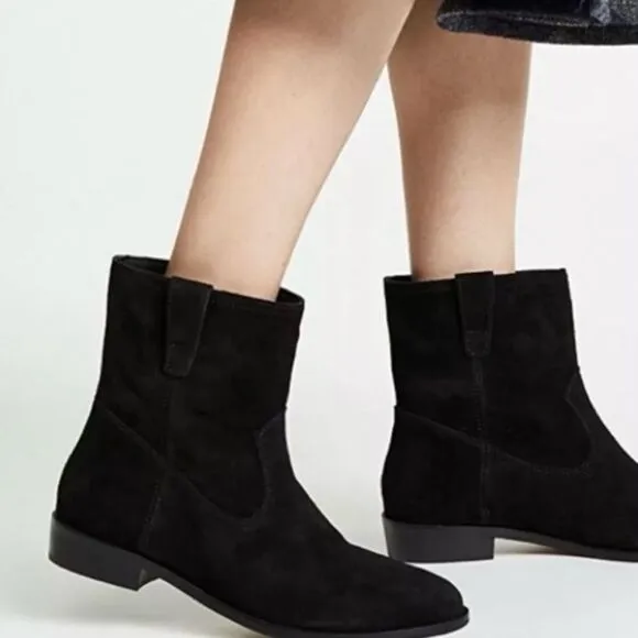 Rebecca Minkoff Chasidy Low-Heel Western Black Suede Booties Size 8