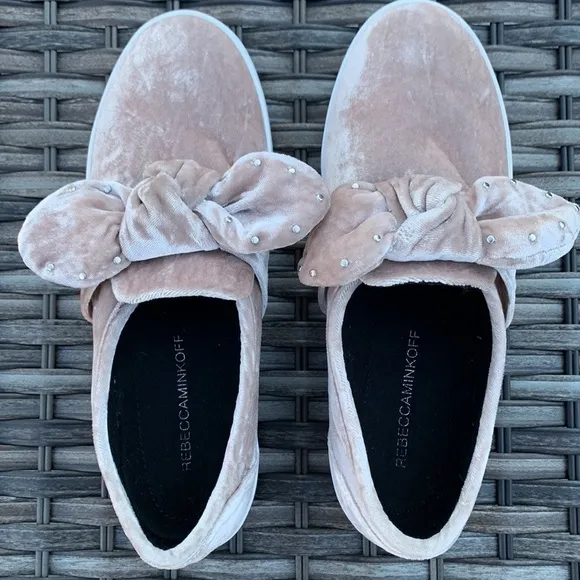 Rebecca MINKOFF Women’s Stacey Velvet Studded Bow Slip-On Sneakers