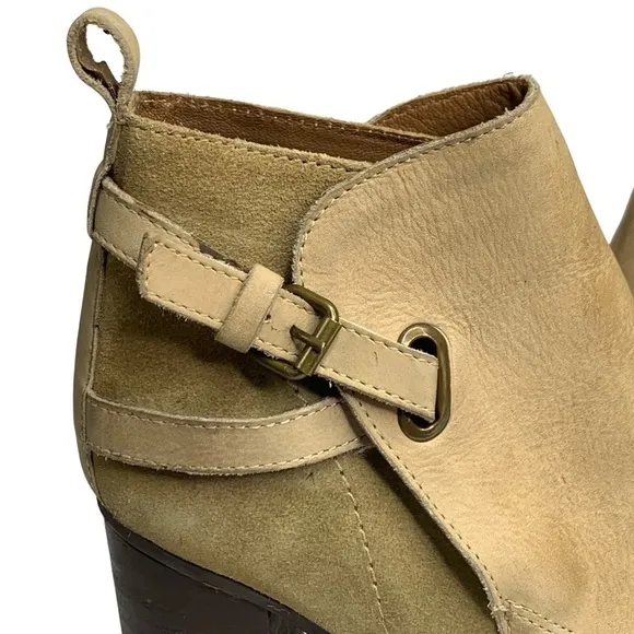 Rebel Beige Taupe Lug Sole 3.4” Stacked Wooden Heel Tall Ankle Boots Size 37
