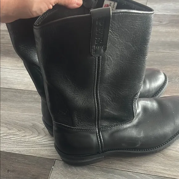 Red Wing Black Leather Boots Durable Pull-On