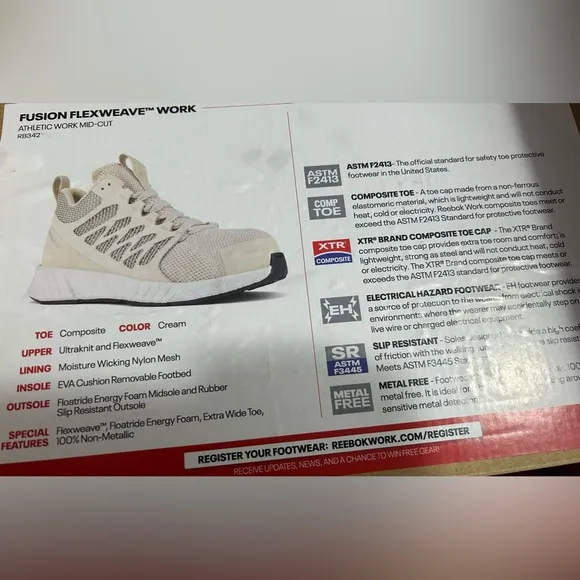 Reebok Fusion Flexweave™ Work EH Comp Toe Work Shoes Ivory Beige Size 7M New