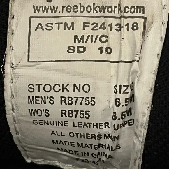 Reebok Leather Safety Steel Toe Shoes Sz 6 1/2