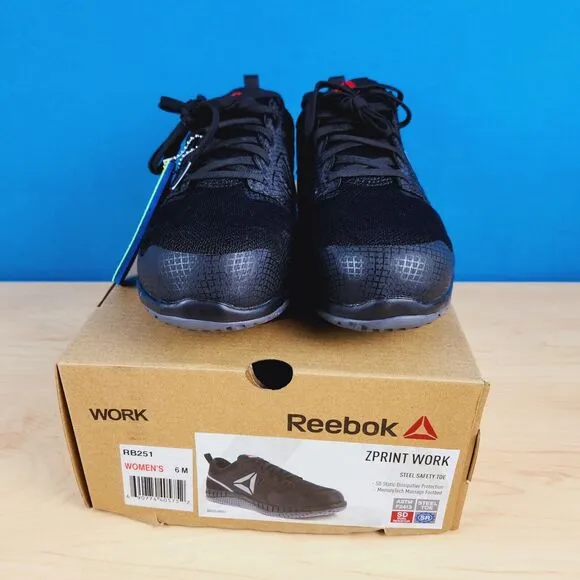Reebok ZPrint Work RB4251 Womens‎ Size 6 Shoes Steel safety Toe MemoryTech Black