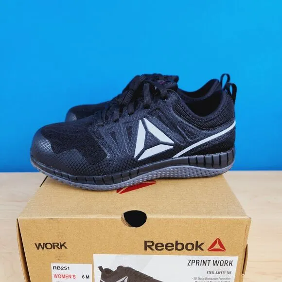 Reebok ZPrint Work RB4251 Womens‎ Size 6 Shoes Steel safety Toe MemoryTech Black