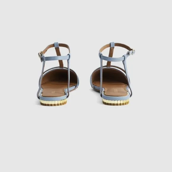 REISS Olivia Blue Leather T-Bar Flats​​​​​​​​​​​​​​​​
