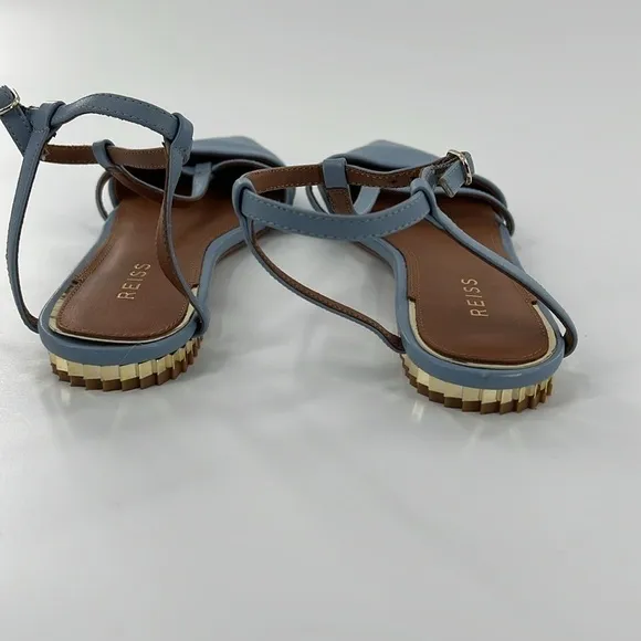 REISS Olivia Blue Leather T-Bar Flats​​​​​​​​​​​​​​​​