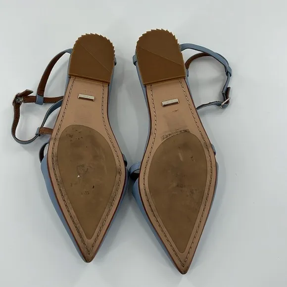 REISS Olivia Blue Leather T-Bar Flats​​​​​​​​​​​​​​​​