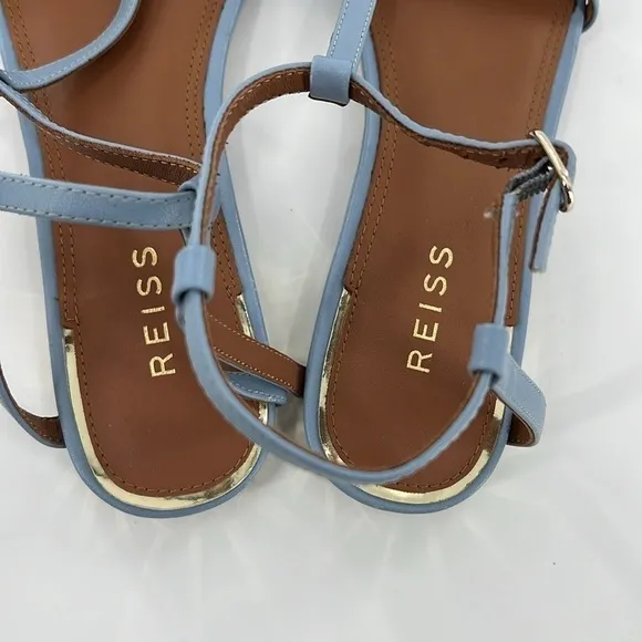 REISS Olivia Blue Leather T-Bar Flats​​​​​​​​​​​​​​​​
