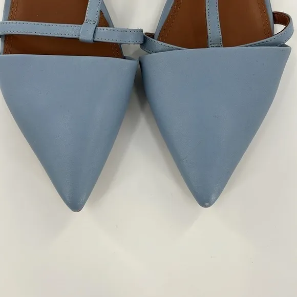 REISS Olivia Blue Leather T-Bar Flats​​​​​​​​​​​​​​​​