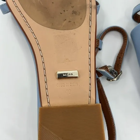 REISS Olivia Blue Leather T-Bar Flats​​​​​​​​​​​​​​​​