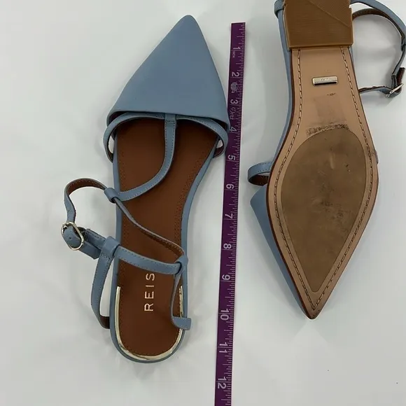 REISS Olivia Blue Leather T-Bar Flats​​​​​​​​​​​​​​​​
