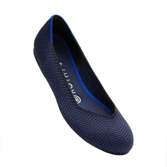 Retired Rothy's Midnight‎ Metallic Herringbone Rounded Toe Flat Shoes Siz…