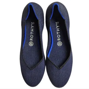 Retired Rothy's Midnight‎ Metallic Herringbone Rounded Toe Flat Shoes Siz…