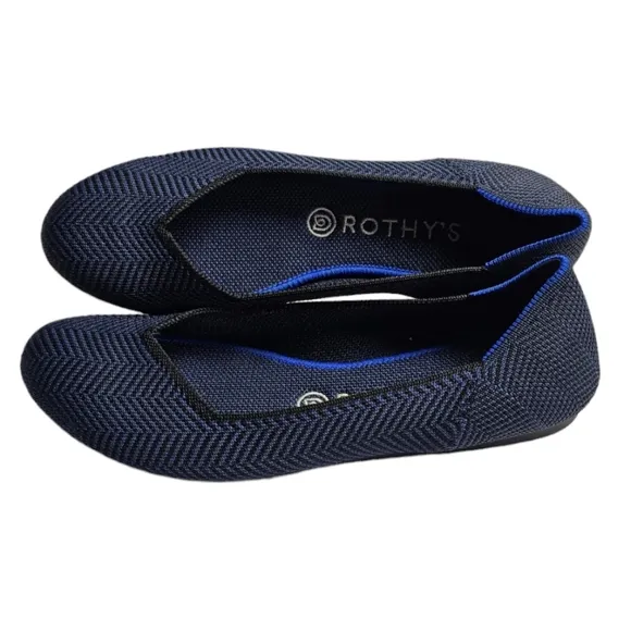 Retired Rothy's Midnight‎ Metallic Herringbone Rounded Toe Flat Shoes Siz…