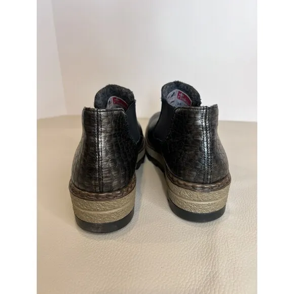Rieker Black Silver Sz 36 Chelsea Boots Non Slip Wedge Warm