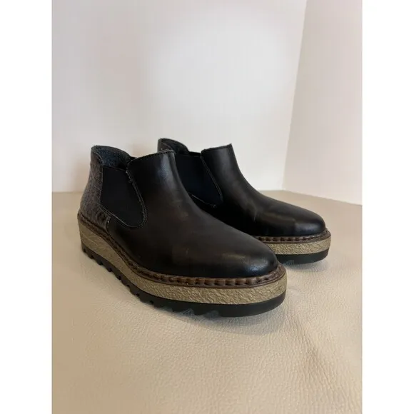 Rieker Black Silver Sz 36 Chelsea Boots Non Slip Wedge Warm