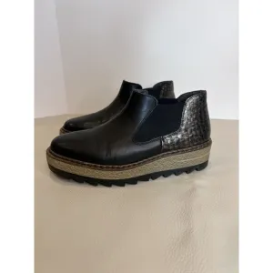 Rieker Black Silver Sz 36 Chelsea Boots Non Slip Wedge Warm
