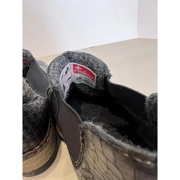 Rieker Black Silver Sz 36 Chelsea Boots Non Slip Wedge Warm