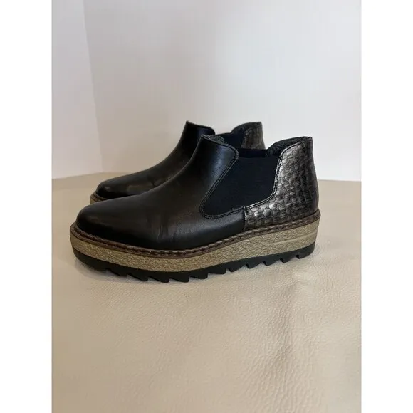 Rieker Black Silver Sz 36 Chelsea Boots Non Slip Wedge Warm
