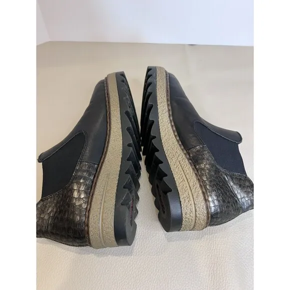 Rieker Black Silver Sz 36 Chelsea Boots Non Slip Wedge Warm