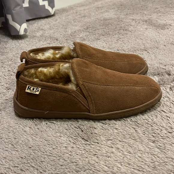 RJS Fuzzies Sheepskin Slippers House Shoes brown Mens Size 8