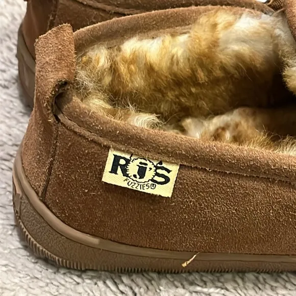 RJS Fuzzies Sheepskin Slippers House Shoes brown Mens Size 8