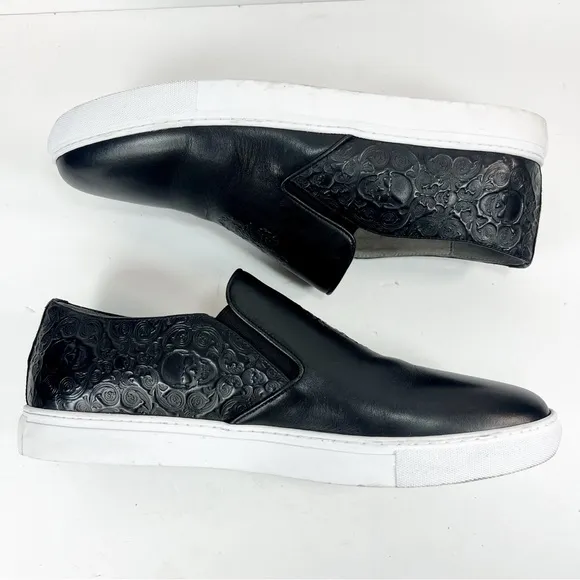 Robert Graham Calvert Sneakers Black Embossed Skull Leather Slip On Mens size 12