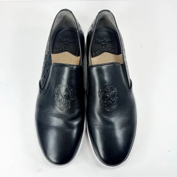 Robert Graham Calvert Sneakers Black Embossed Skull Leather Slip On Mens size 12