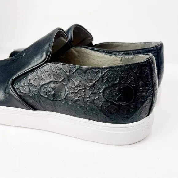 Robert Graham Calvert Sneakers Black Embossed Skull Leather Slip On Mens size 12