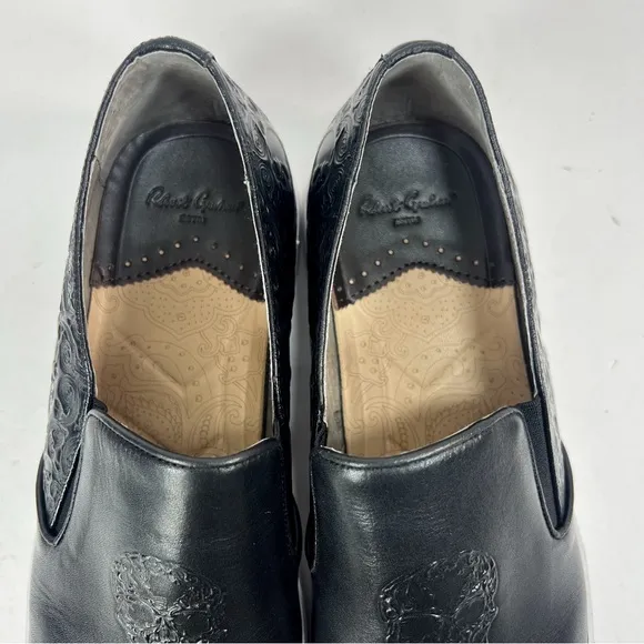 Robert Graham Calvert Sneakers Black Embossed Skull Leather Slip On Mens size 12