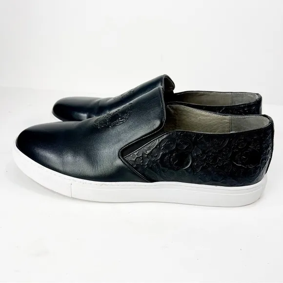 Robert Graham Calvert Sneakers Black Embossed Skull Leather Slip On Mens size 12