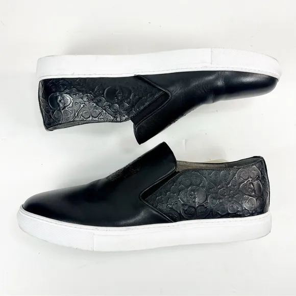 Robert Graham Calvert Sneakers Black Embossed Skull Leather Slip On Mens size 12