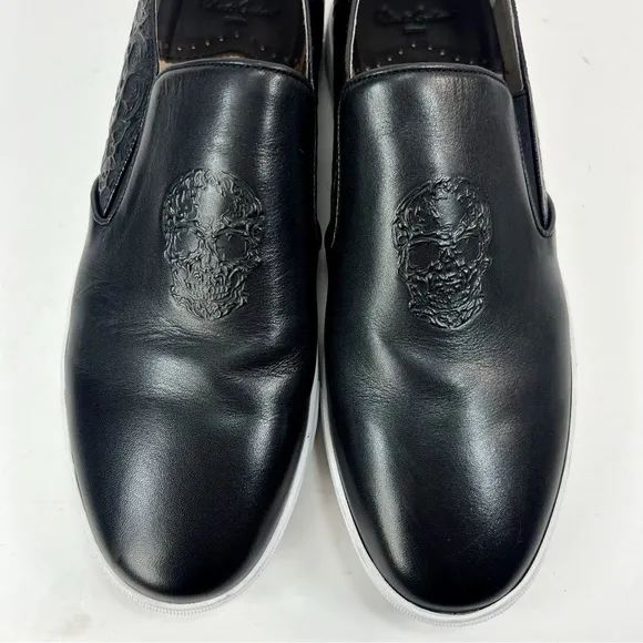 Robert Graham Calvert Sneakers Black Embossed Skull Leather Slip On Mens size 12