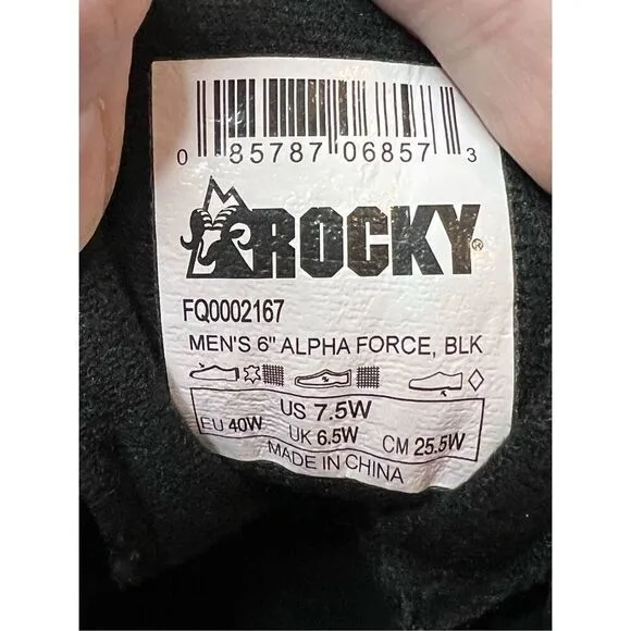 Rocky FQ0002167 Alpha Force Waterproof Public Service 6&quot; Black Leather Boots 7.5