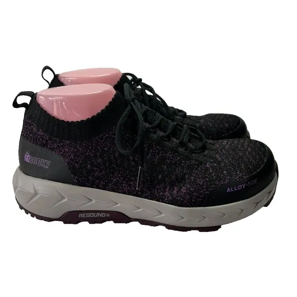 Rocky Shoes Womens 8W Safety Alloy Toe Black Purple Knit WorkKnit Tech Lace Up