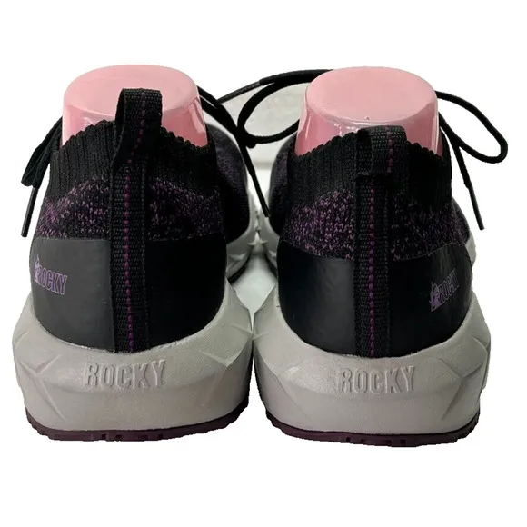 Rocky Shoes Womens 8W Safety Alloy Toe Black Purple Knit WorkKnit Tech Lace Up