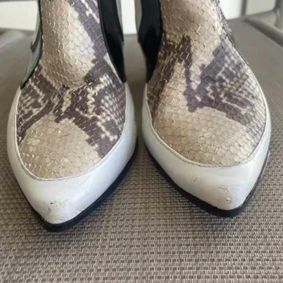 Rodarte Black White Snake Leather Ankle Boots